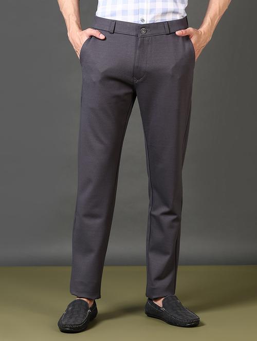 men solid mid rise flat front casual trouser - 21663786 - Standard Image - 0