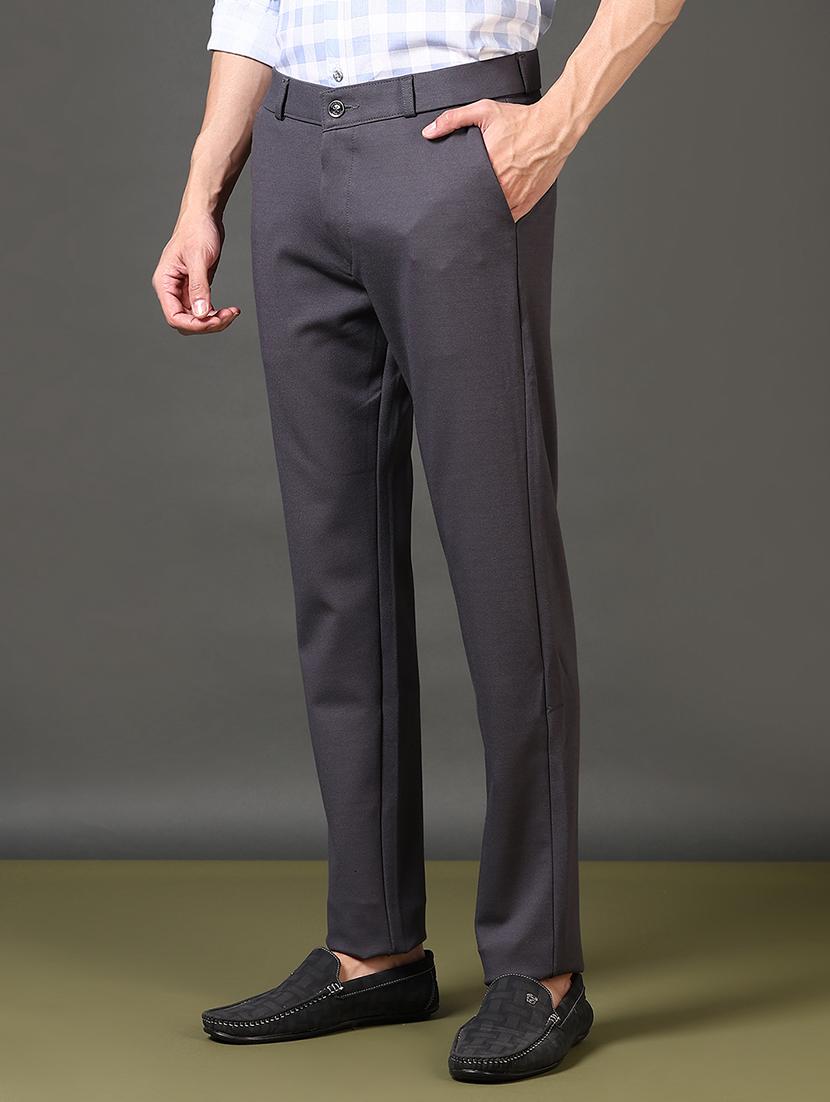 men solid mid rise flat front casual trouser - 21663786 - Standard Image - 2