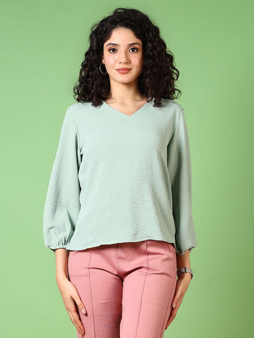 women solid long sleeves regular top