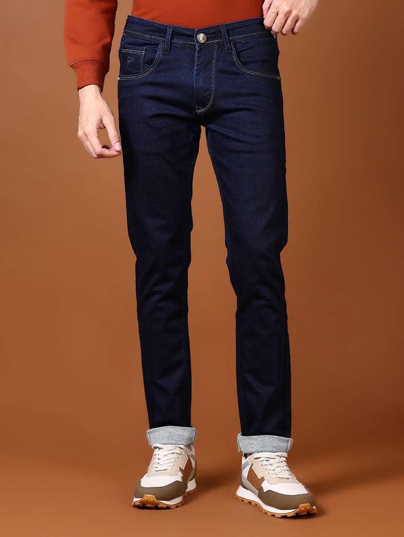 men solid mid rise full length jeans