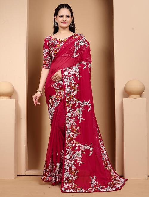 women pink embroidered saree with blouse - 21663924 - Standard Image - 0