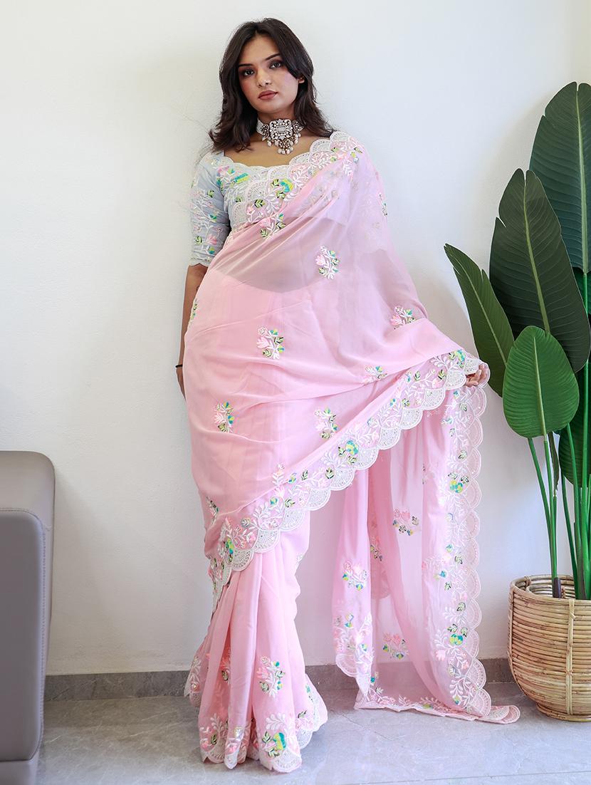 women pink embroidered saree with blouse - 21663928 - Zoom Image - 0