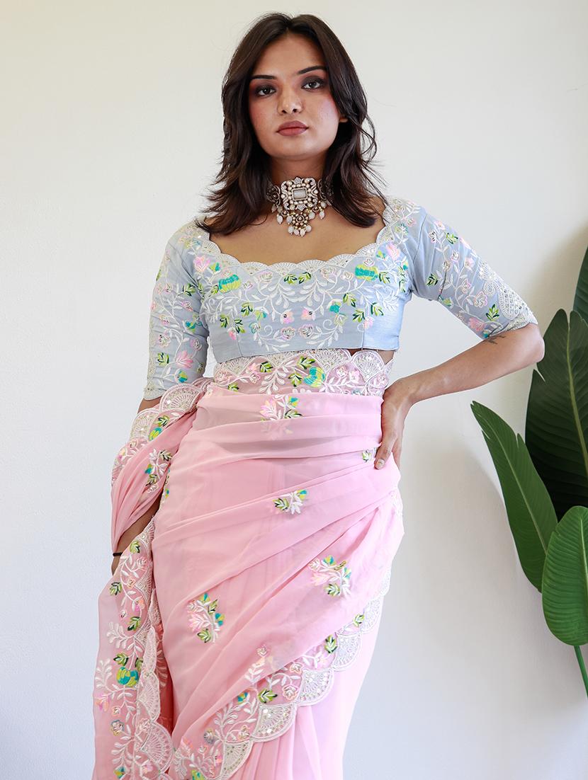 women pink embroidered saree with blouse - 21663928 - Standard Image - 2