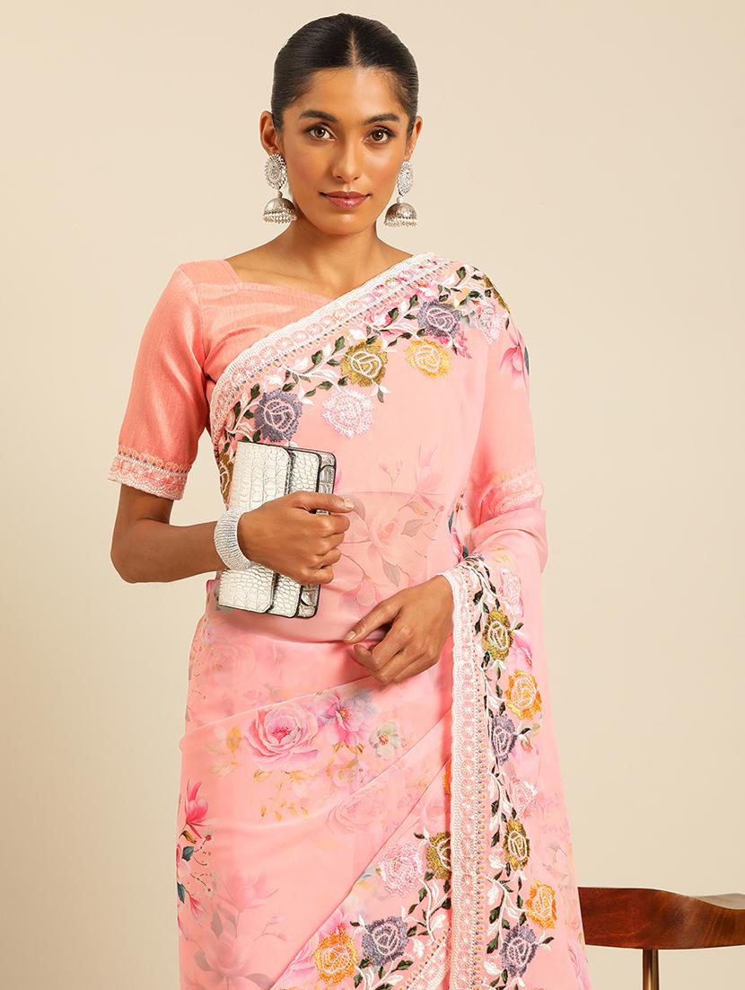 women floral printed saree with blouse - 21663936 - Standard Image - 2