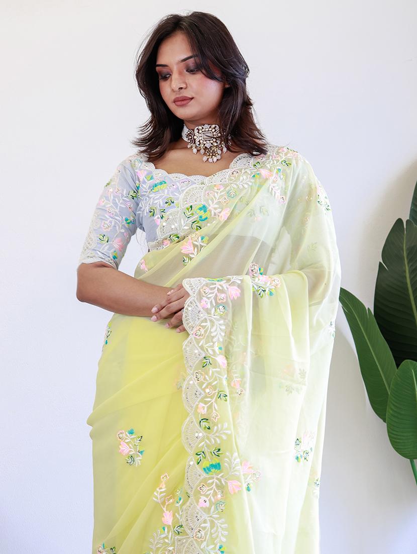women lime embroidered saree with blouse - 21663945 - Standard Image - 2