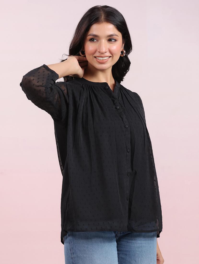 women black self design regular top - 21663962 - Standard Image - 2