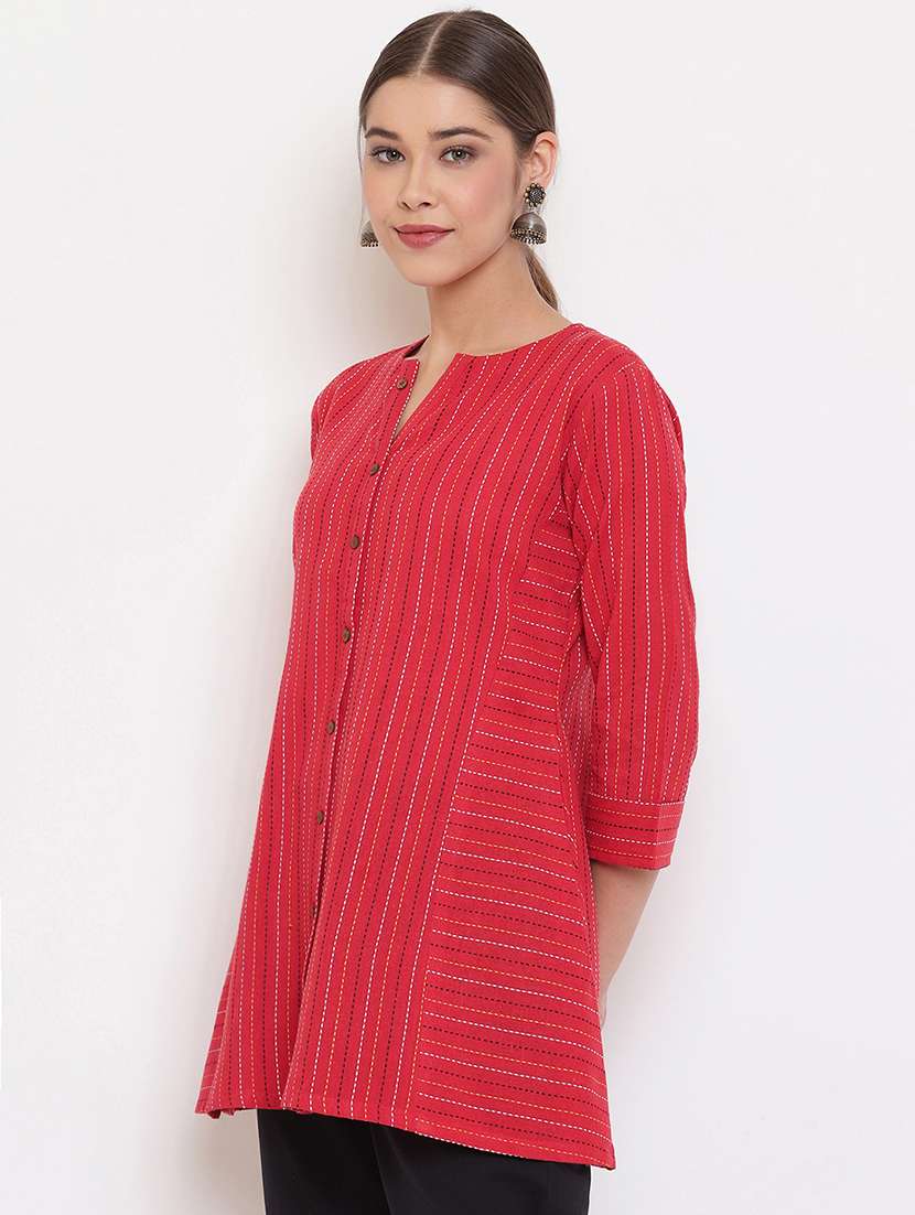 women red printed notch neck a-line kurti - 21663964 -  Standard Image - 2