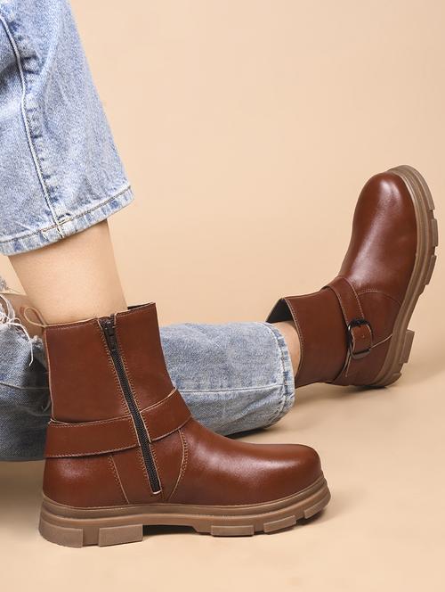 women tan solid ankle boots - 21664000 -  Standard Image - 0