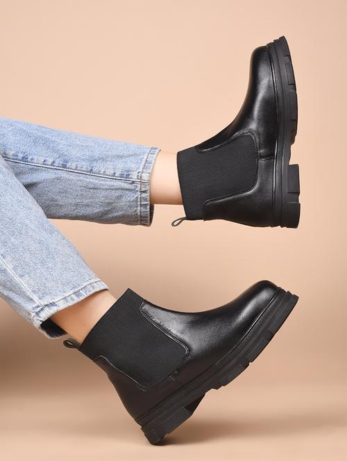 women black solid ankle boots - 21664001 - Standard Image - 0