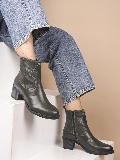 women olive block heel ankle boots - 21664004 -  Standard Image - 0