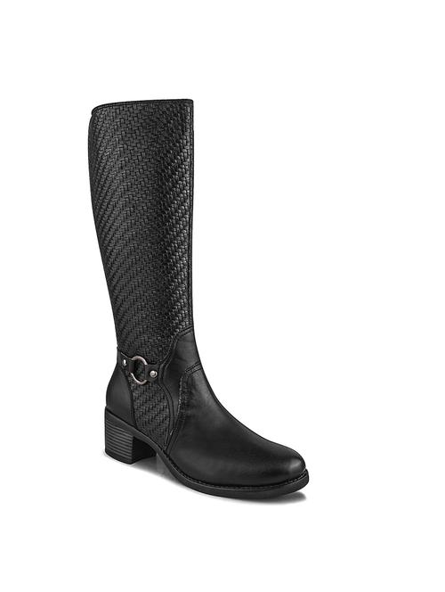 women black textured knee length boot - 21664009 - Standard Image - 0