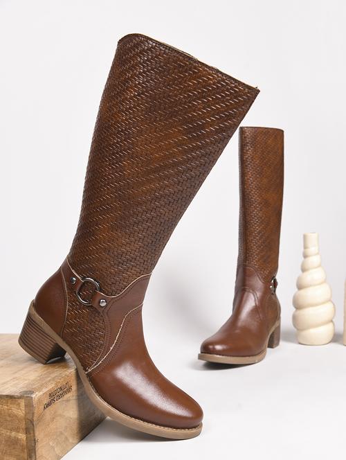 women tan textured knee length boot - 21664011 -  Standard Image - 0