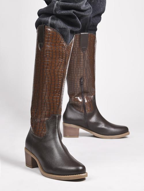 women brown textured knee length boot - 21664013 -  Standard Image - 0