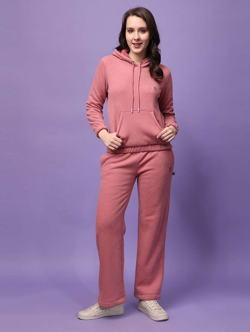 women peach solid winter wear co-ords set