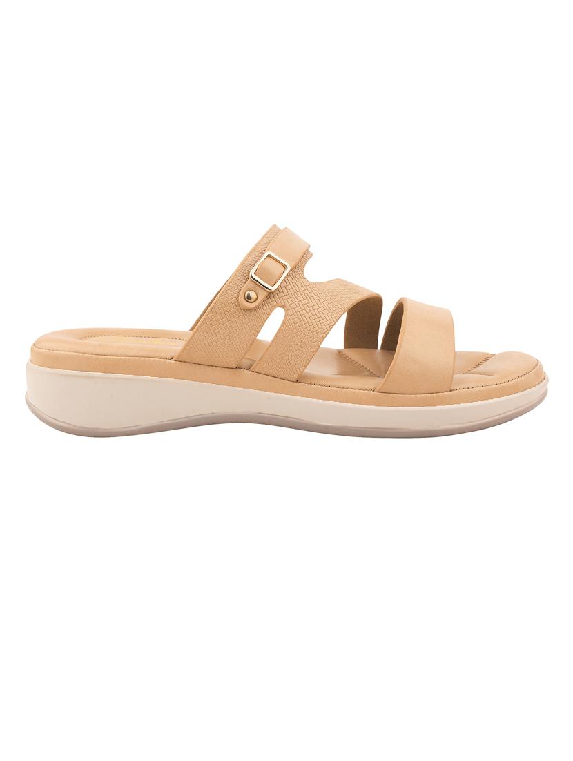 women beige solid slip on sandal - 21664349 - Standard Image - 2