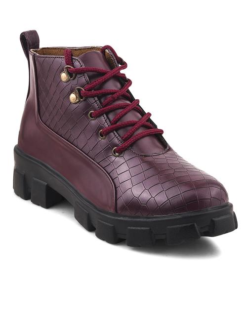 women maroon lace up ankle boot - 21664354 -  Standard Image - 0