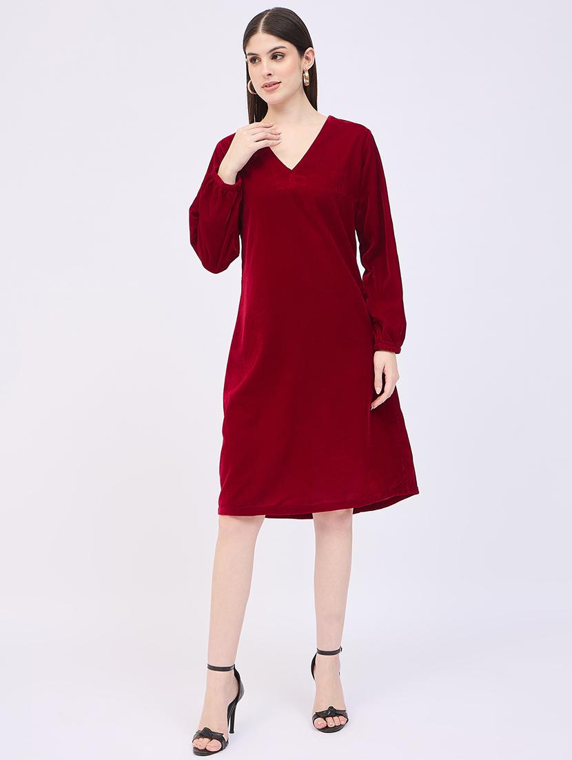 women maroon solid a-line dress - 21664440 -  Zoom Image - 0