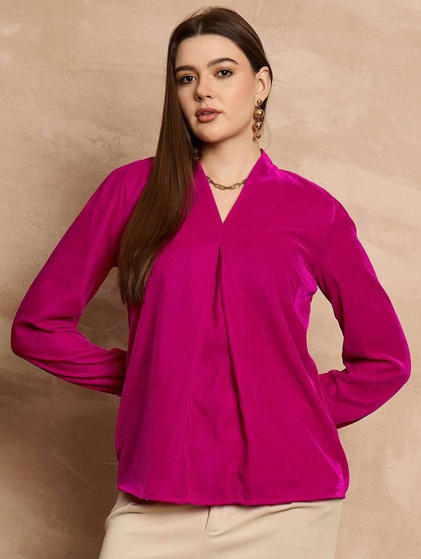 women pink solid long sleeve top