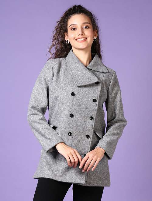women solid double-breasted overcoat - 21664499 -  Standard Image - 0