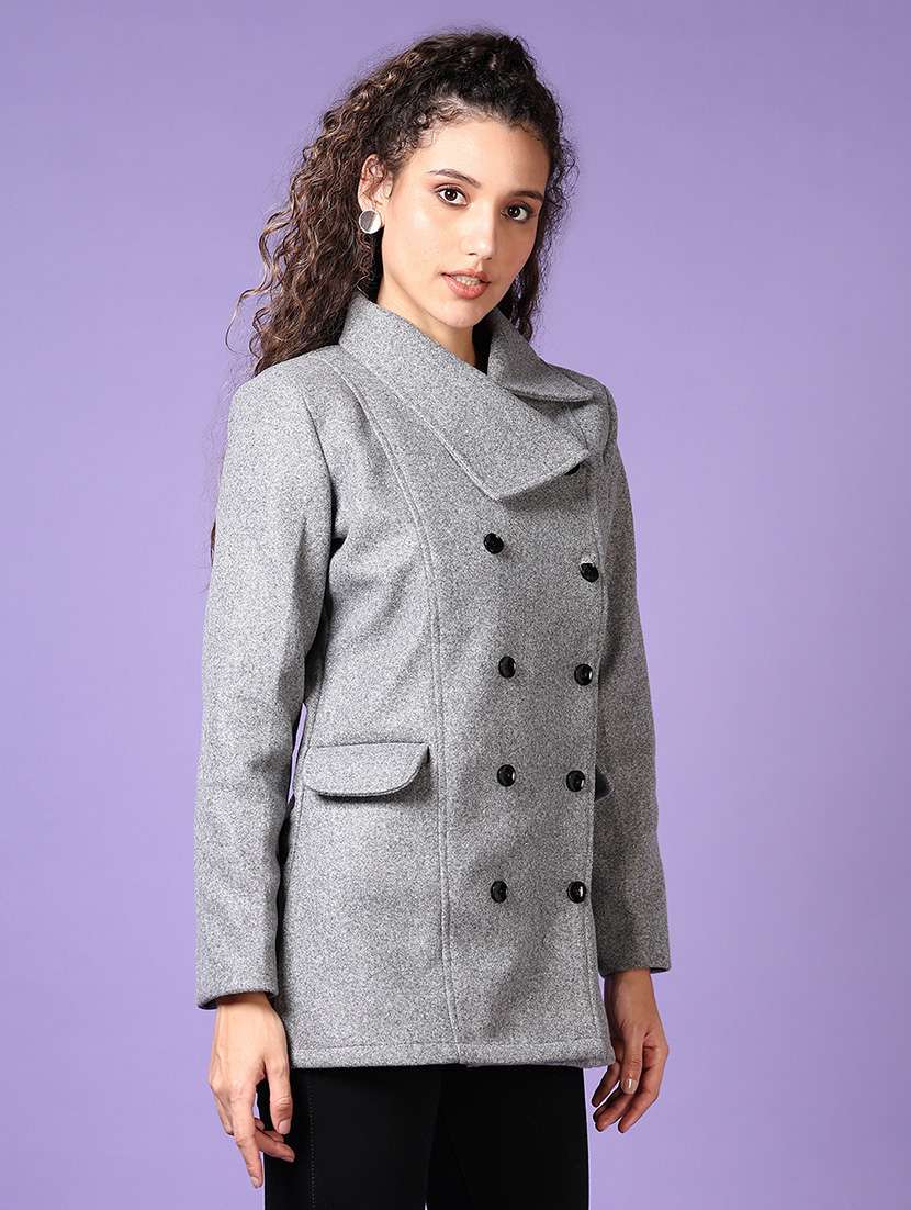 women solid double-breasted overcoat - 21664499 -  Standard Image - 2