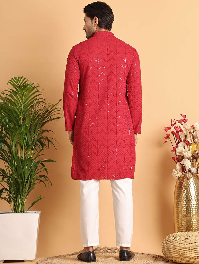 men mandarin neck sequined kurta pyjama set - 21664824 -  Standard Image - 2