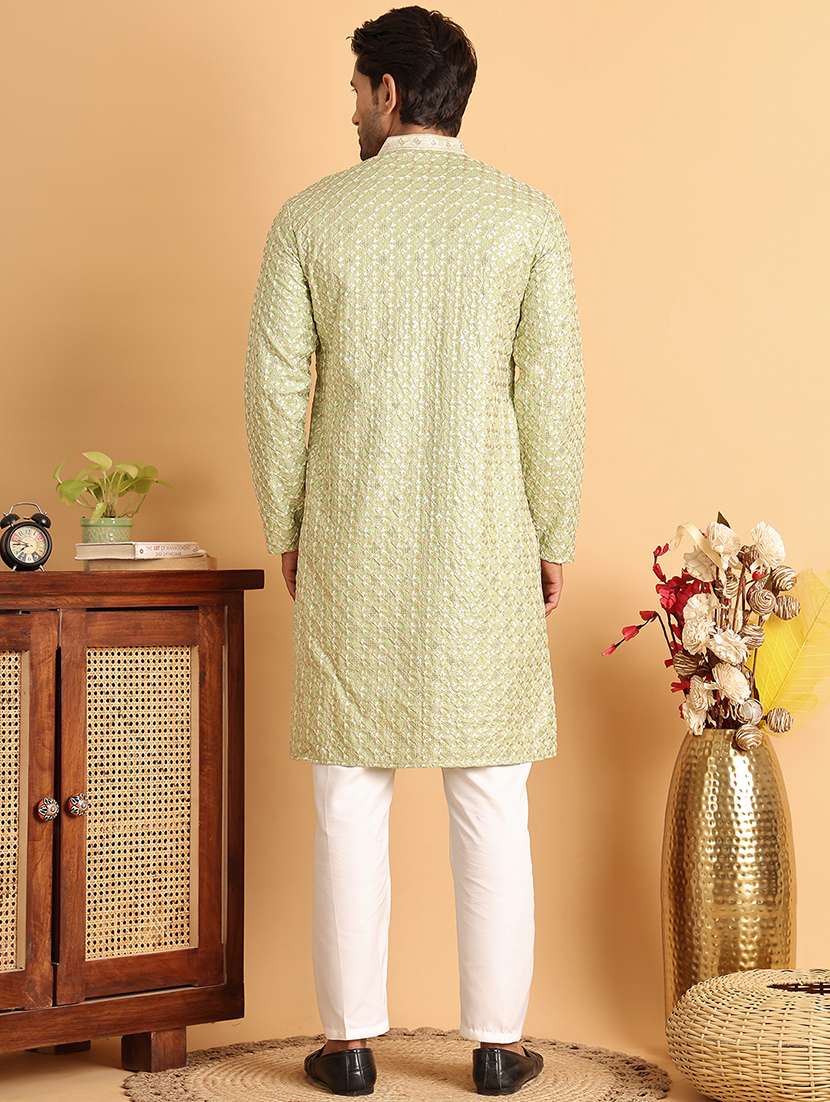 men mandarin neck embroidered kurta pyjama set - 21664831 -  Standard Image - 2
