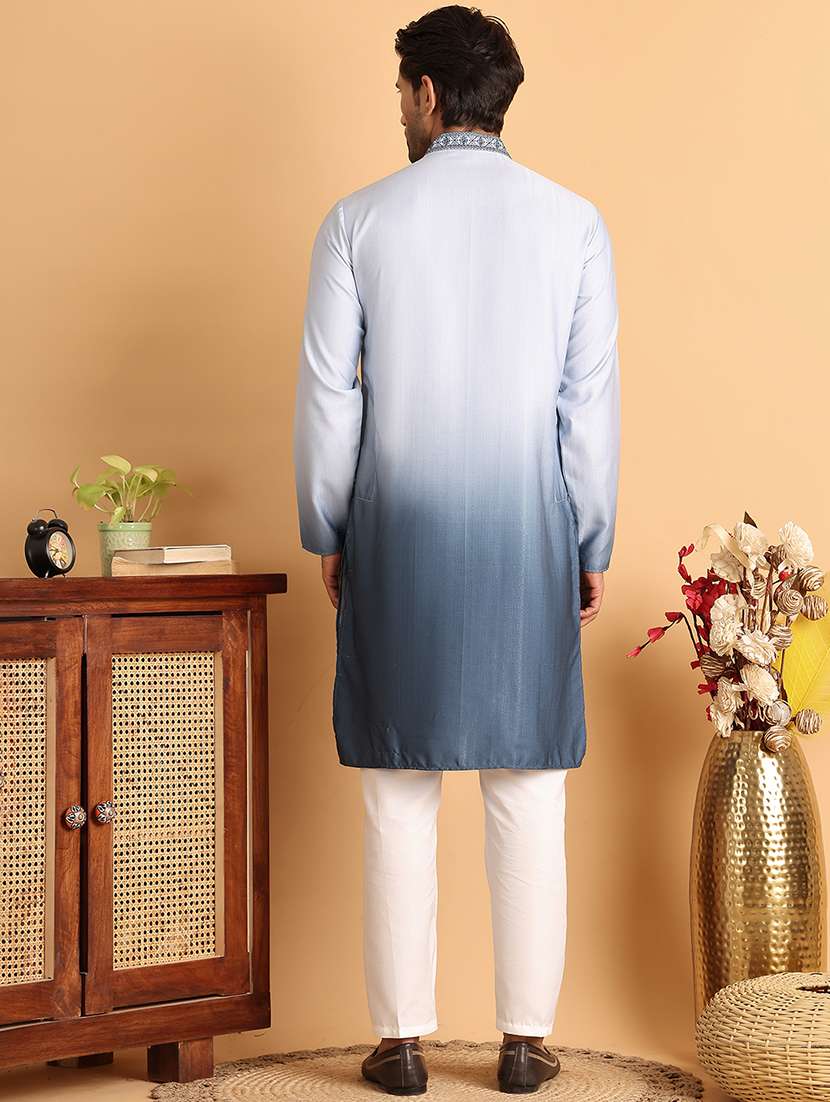 men mandarin neck embroidered kurta pyjama set - 21664836 - Standard Image - 2