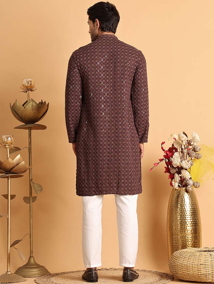 men mandarin neck embroidered kurta pyjama set - 21664847 -  Standard Image - 2