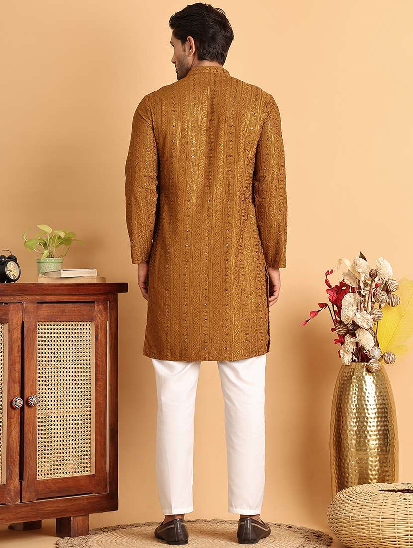 men mandarin neck embroidered kurta pyjama set - 21664851 -  Standard Image - 2