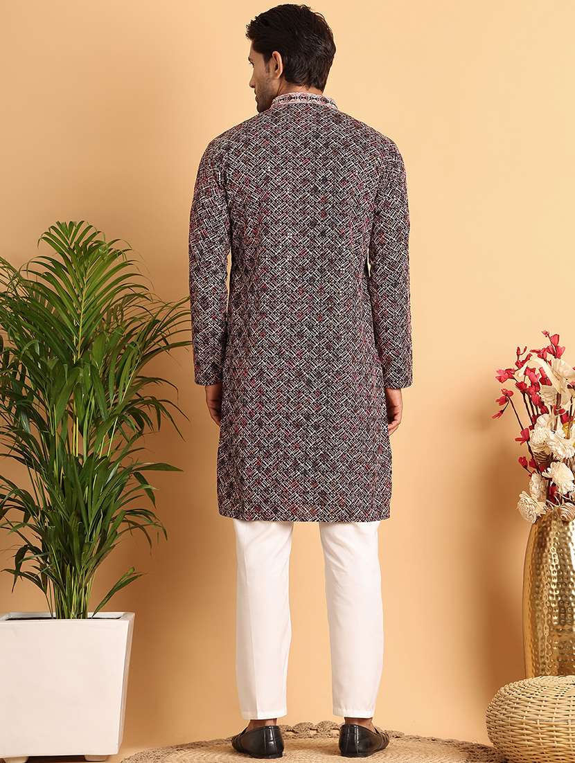 men mandarin neck embroidered kurta pyjama set - 21664857 -  Standard Image - 2