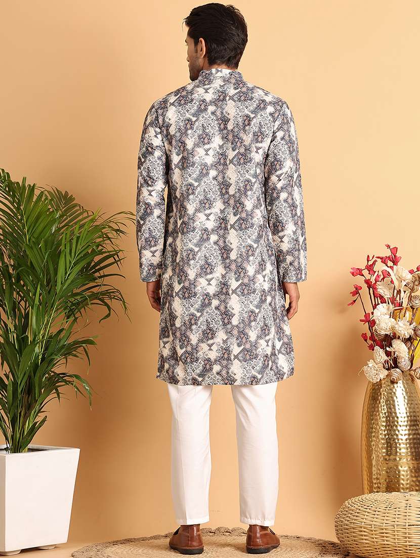 men mandarin neck printed kurta pyjama set - 21664860 -  Standard Image - 2