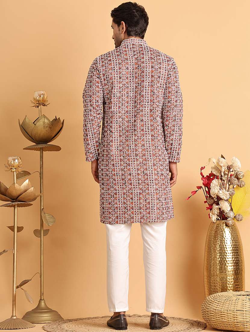 men mandarin neck printed kurta pyjama set - 21664861 - Standard Image - 2