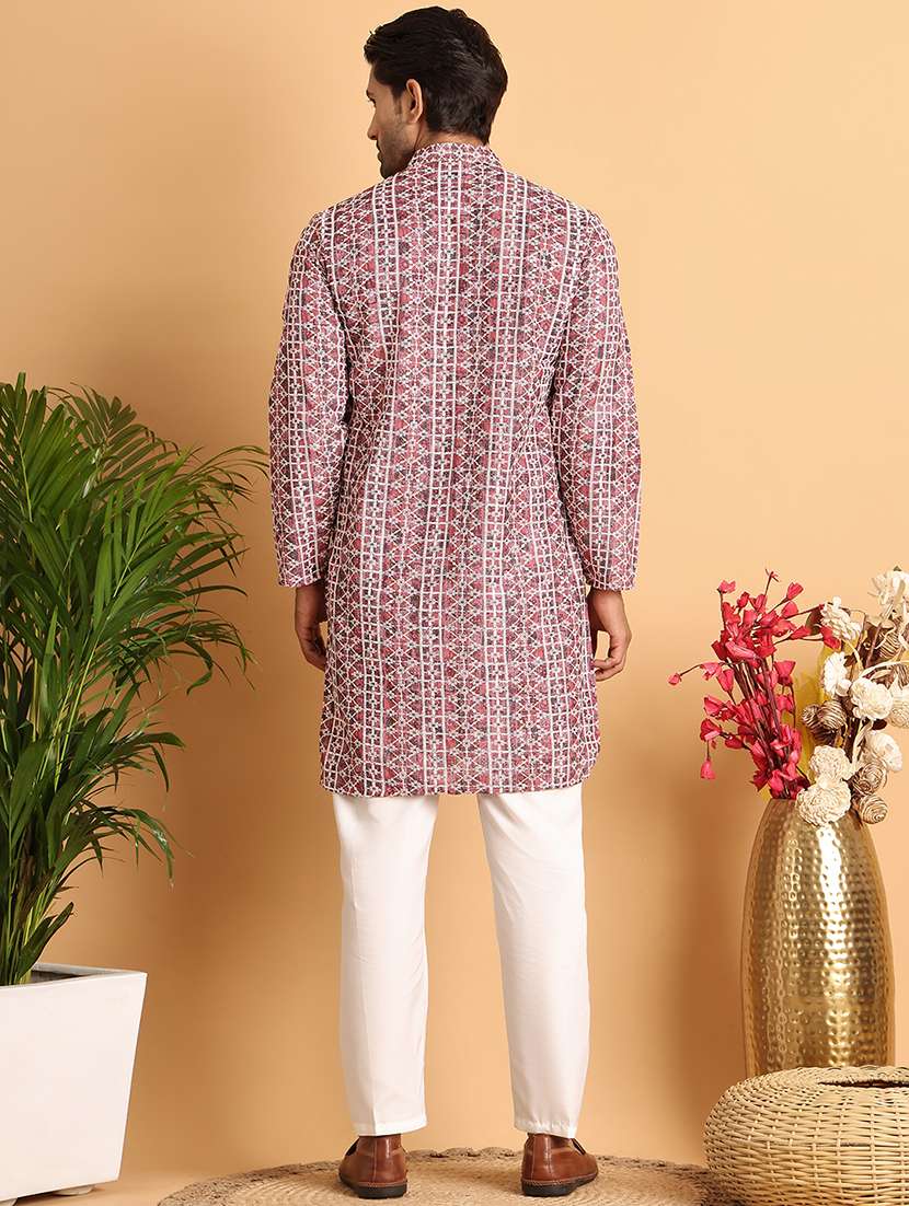 men mandarin neck printed kurta pyjama set - 21664862 - Standard Image - 2