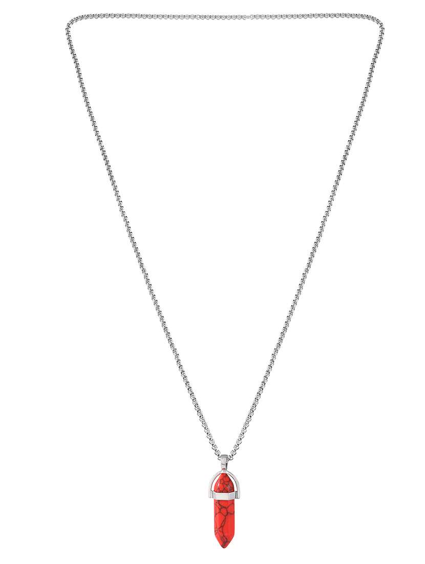 men natural red hand chiselled energised stone pendant with chain - 21664880 -  Standard Image - 2