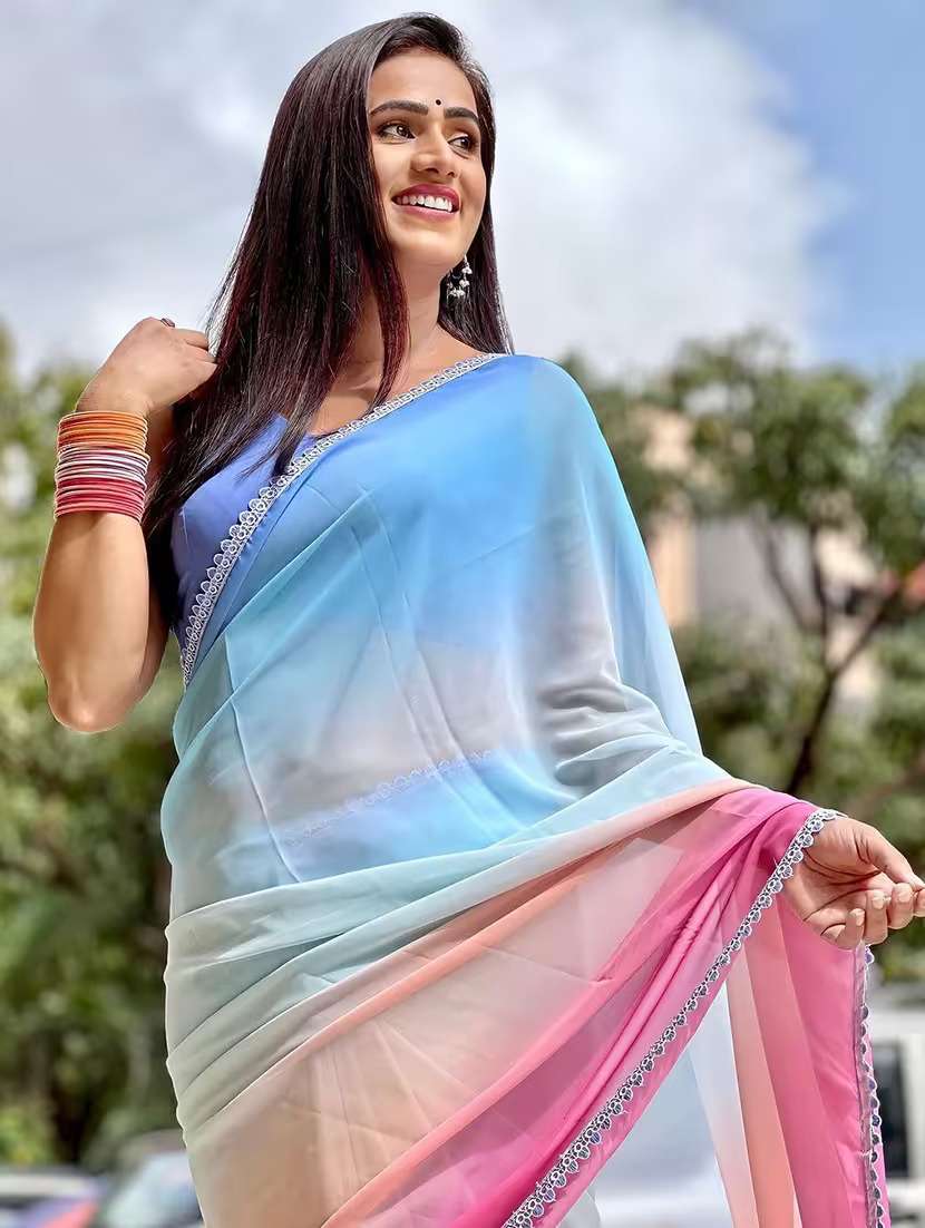 women multi color ombre lace work saree with blouse - 21664896 -  Standard Image - 2