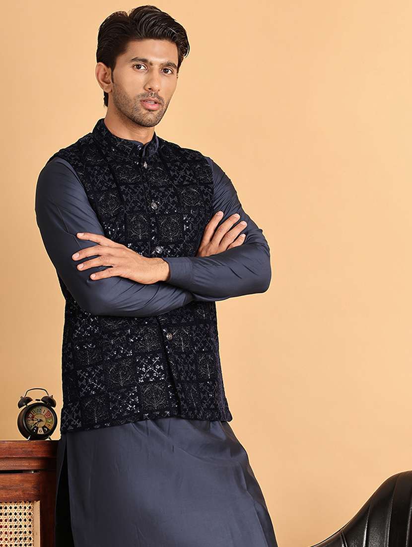men blue embroidered nehru jacket - 21664908 -  Standard Image - 2