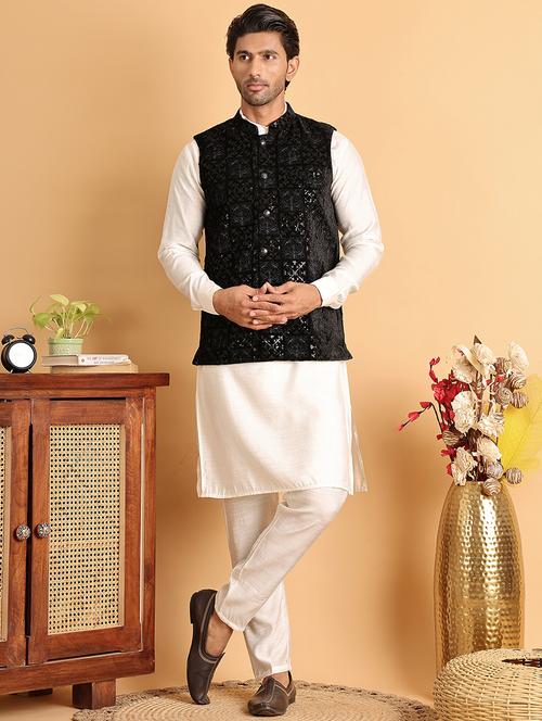 men black embroidered nehru jacket - 21664909 -  Standard Image - 0