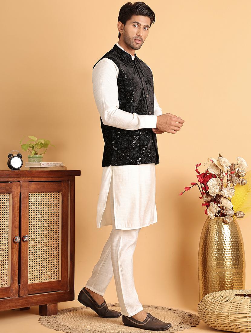 men black embroidered nehru jacket - 21664909 - Standard Image - 2