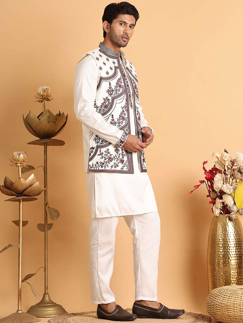 men white embroidered nehru jacket - 21664913 -  Standard Image - 2