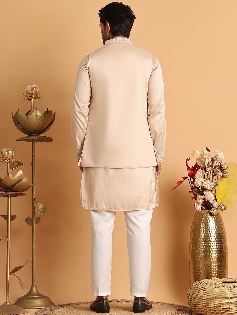 men cream embroidered nehru jacket - 21664914 - Standard Image - 2