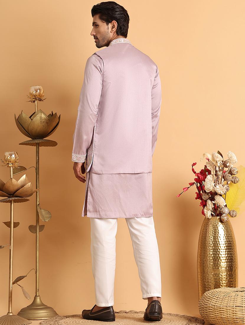 men lavender embroidered nehru jacket - 21664915 - Standard Image - 2