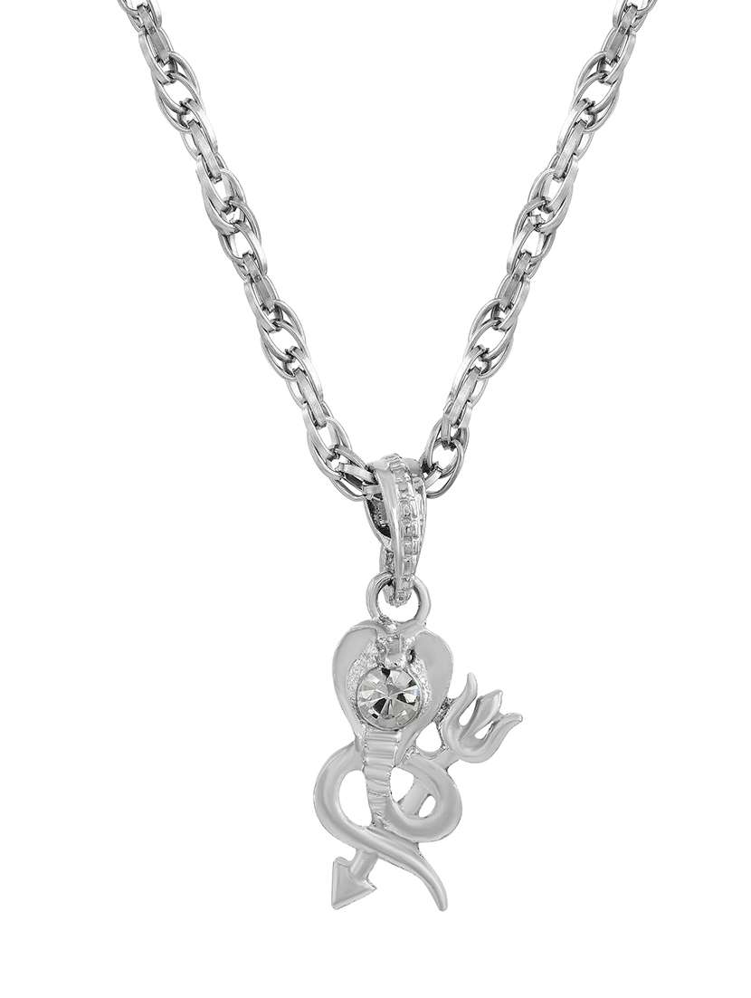 men silver plated white crystal chandra naagmani design snake shape pendant with chain - 21664928 -  Standard Image - 2