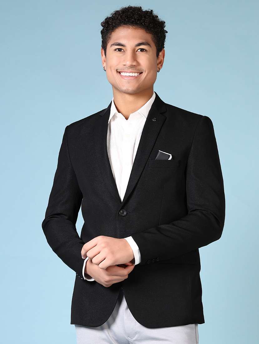 men solid long sleeve single breasted blazer