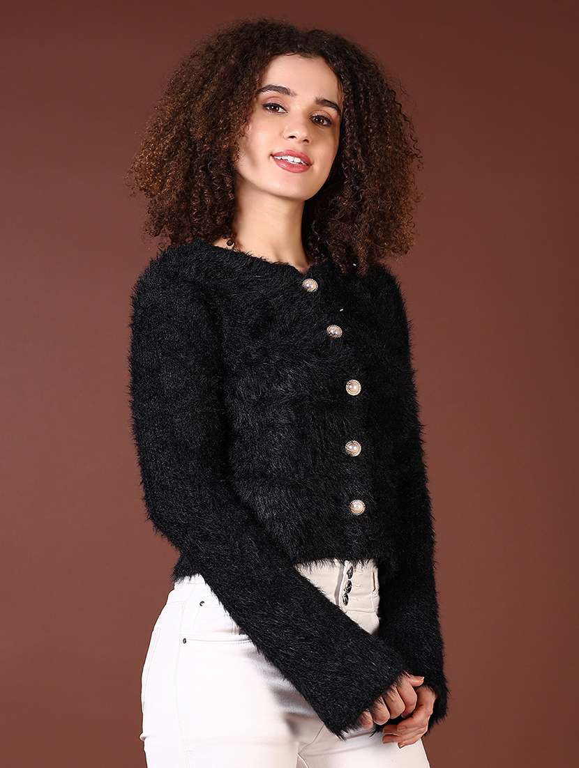 Women Solid Ong Sleeves Crop Cardigan - 21665187 -  Standard Image - 2