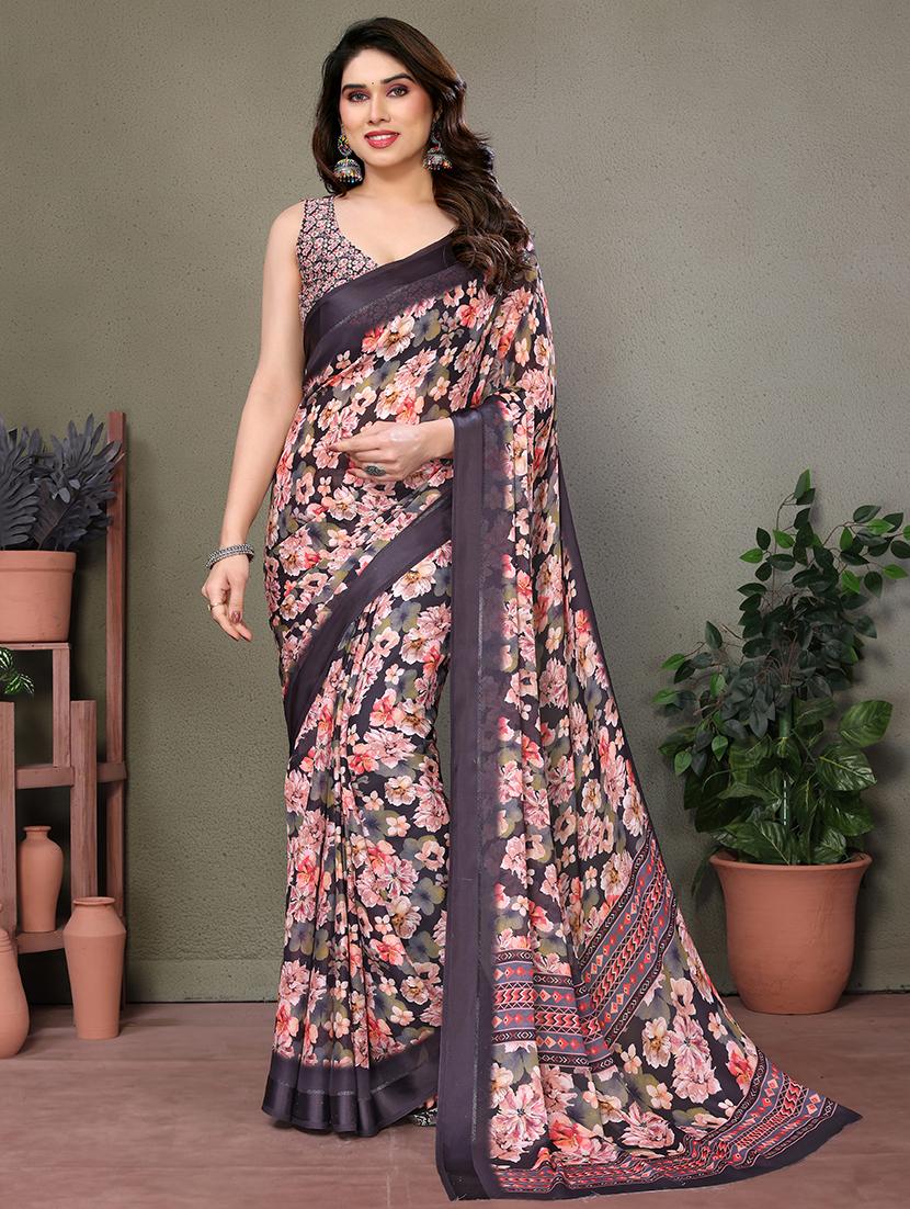 women black floral printed saree with blouse - 21665273 - Zoom Image - 0
