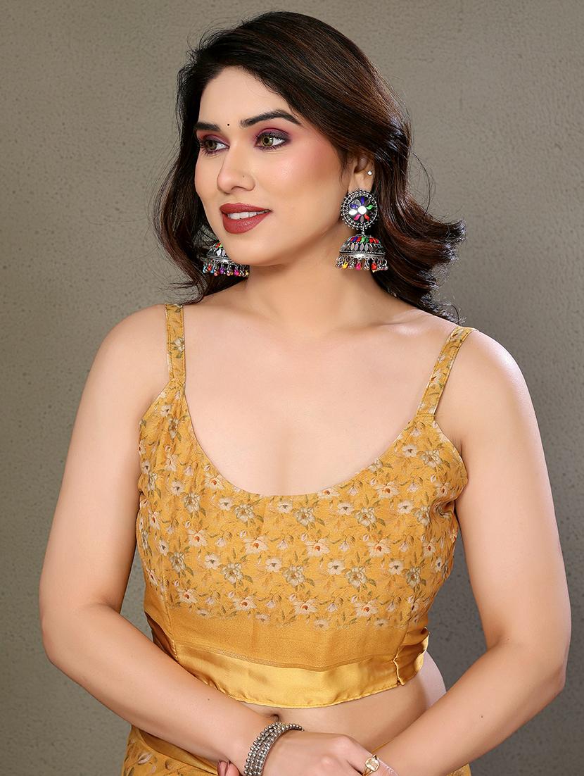 women yellow floral printed saree with blouse - 21665276 - Standard Image - 2