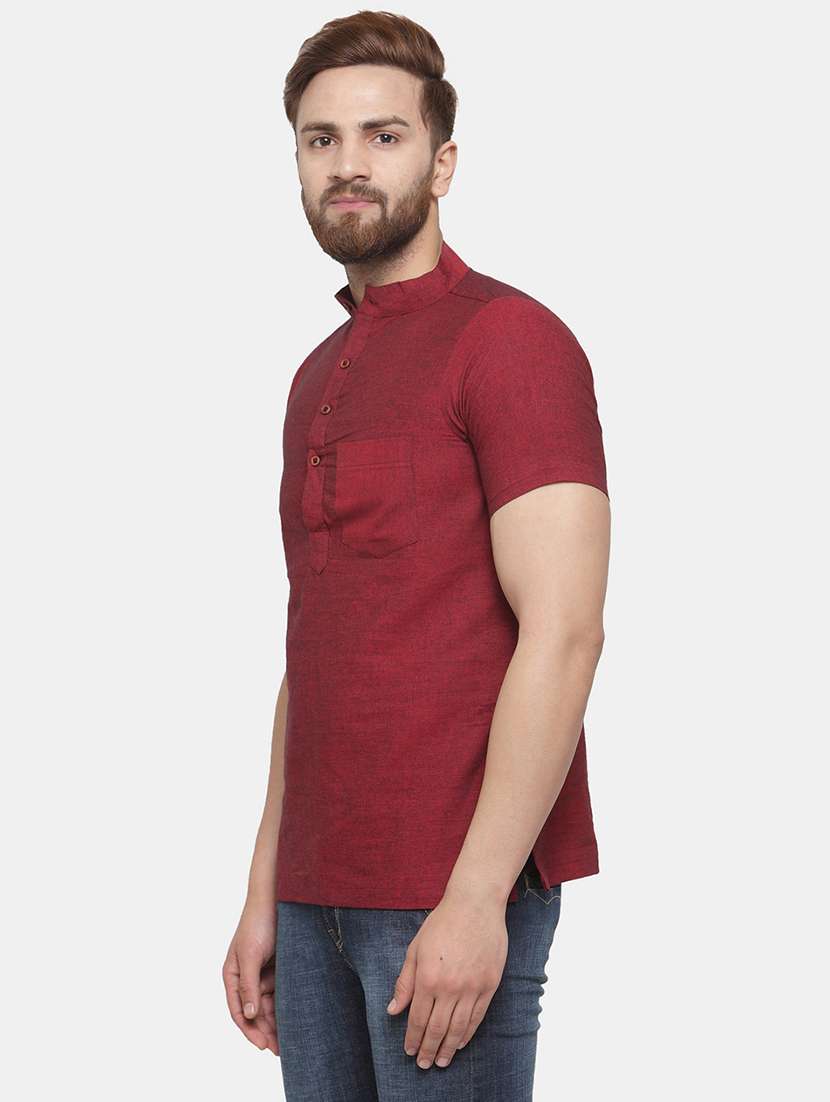 men mandarin neck solid short kurta - 21665334 -  Standard Image - 2
