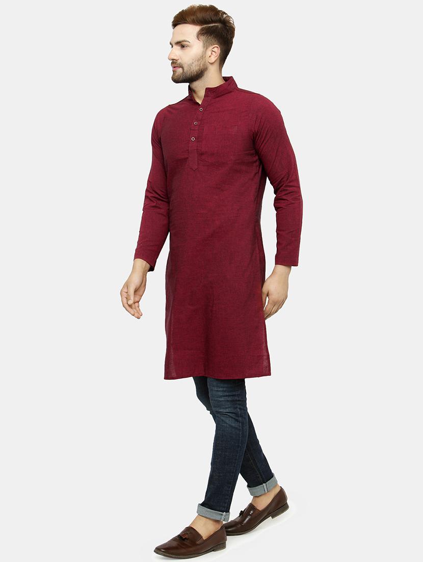 men mandarin neck solid long kurta - 21665346 - Standard Image - 2