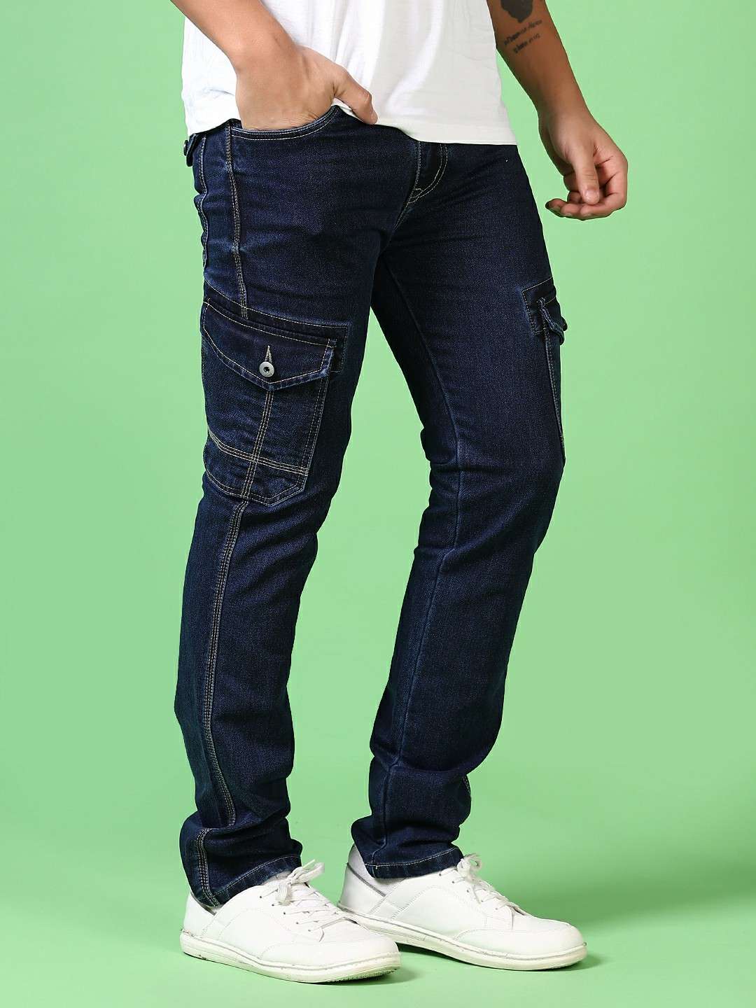 dark blue cotton denim cargos - 21665421 -  Standard Image - 2