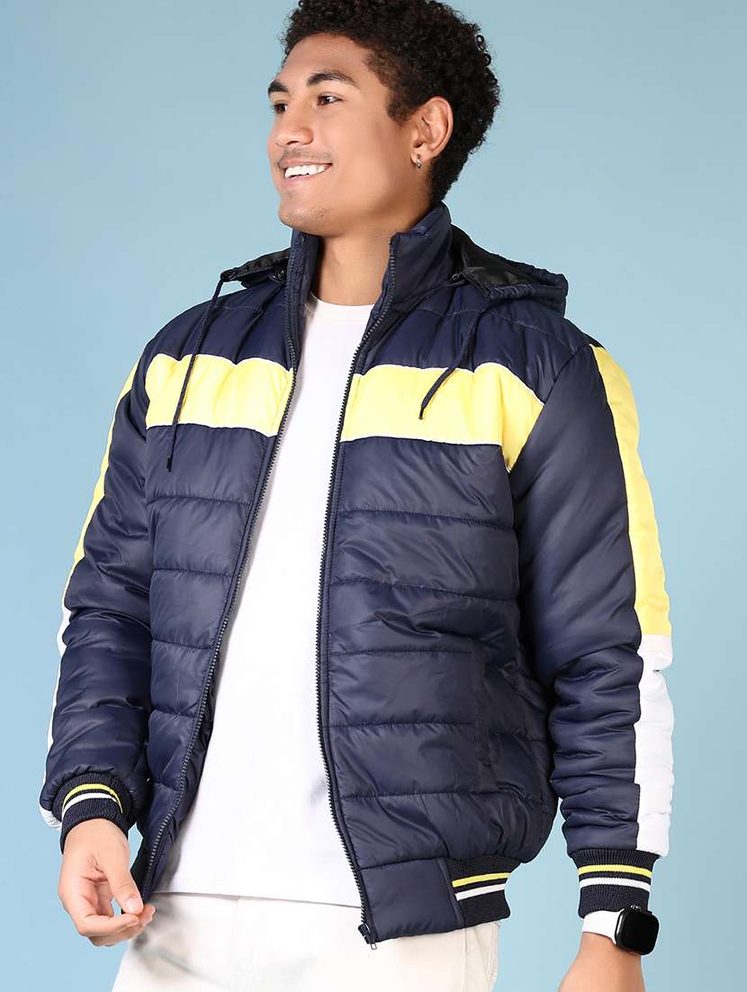 men's navy blue hooded puffer jacket